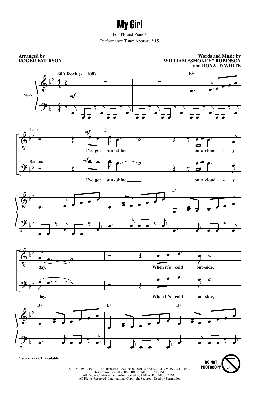 Download The Temptations My Girl (arr. Roger Emerson) Sheet Music