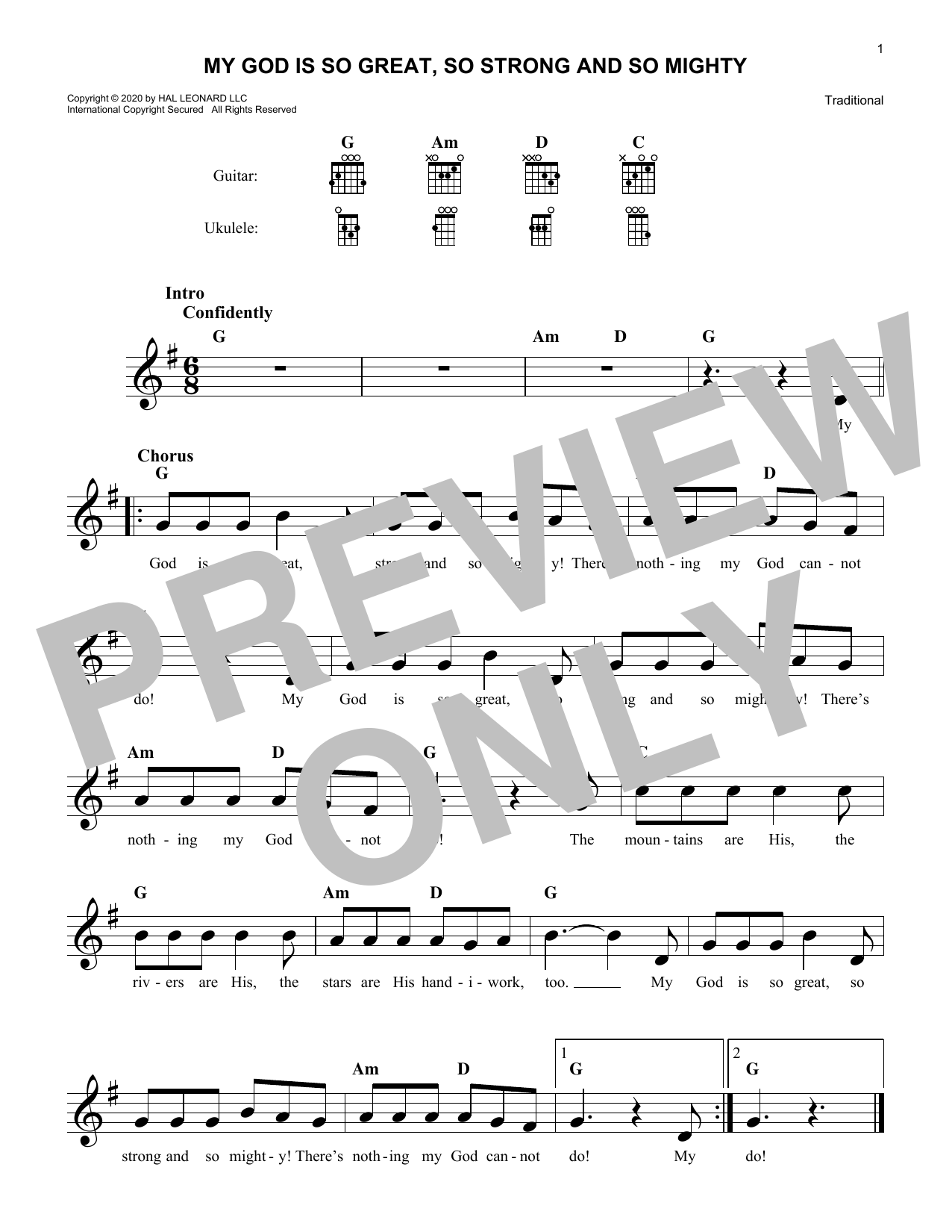Download Traditional My God Is So Great, So Strong And So Mi Sheet Music