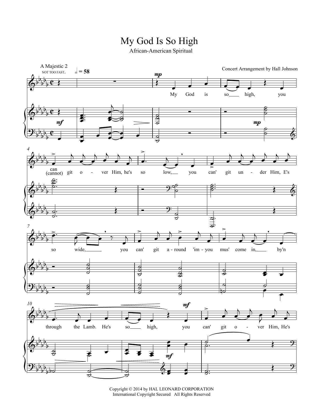 Download Hall Johnson My God Is So High (D-flat) Sheet Music