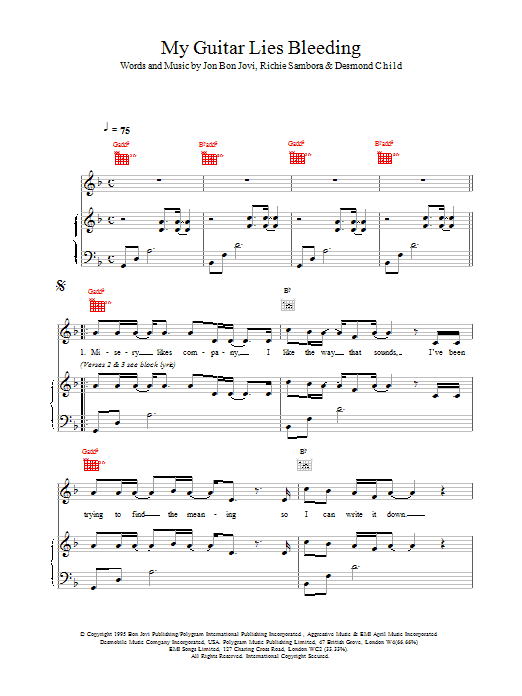 Bon Jovi My Guitar Lies Bleeding sheet music notes printable PDF score
