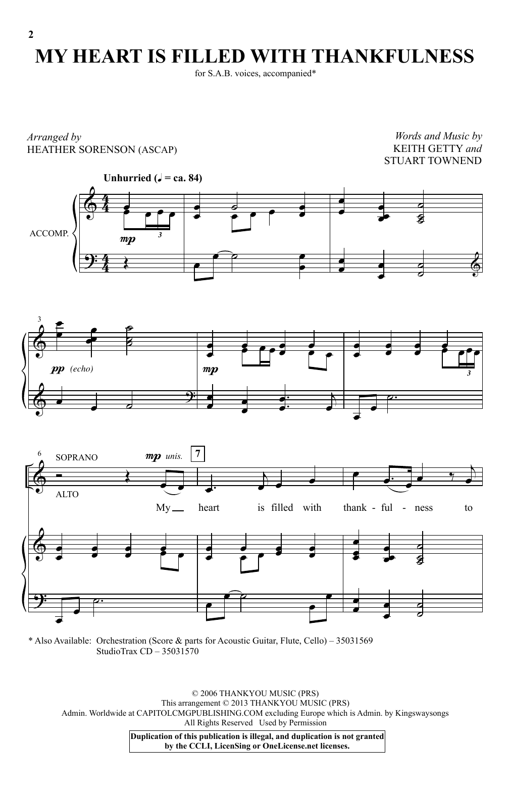 Download Heather Sorenson My Heart Is Filled With Thankfulness Sheet Music