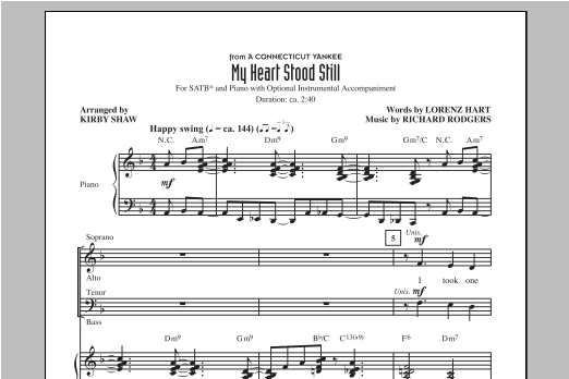 Download Rodgers & Hart My Heart Stood Still (arr. Kirby Shaw) Sheet Music