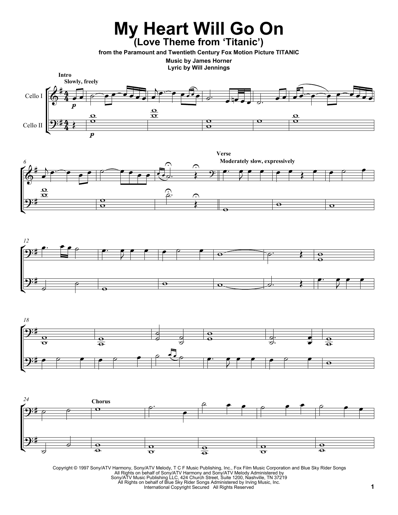Download 2Cellos My Heart Will Go On (Love Theme from Ti Sheet Music