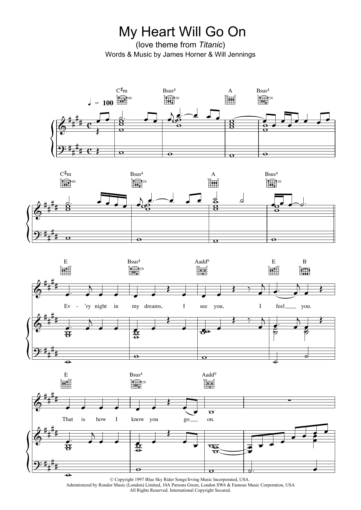 Celine Dion My Heart Will Go On (Love Theme from Titanic) sheet music notes printable PDF score