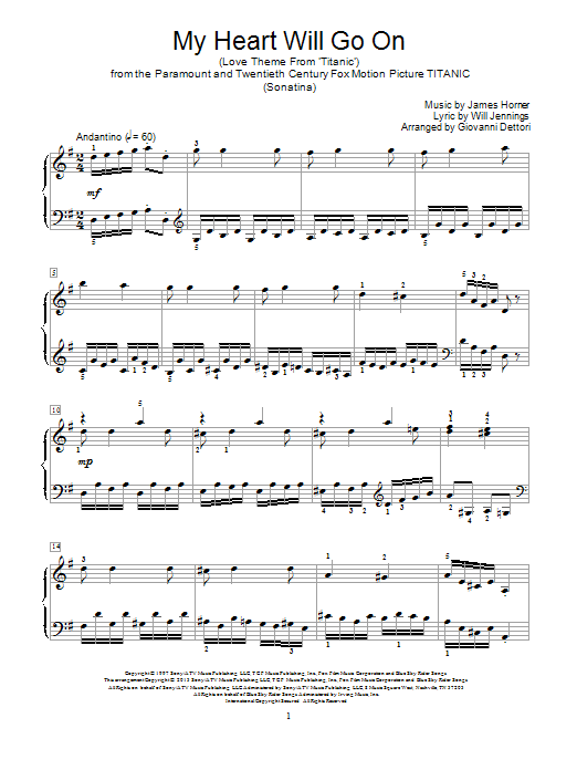 Download Giovanni Dettori My Heart Will Go On (Love Theme from Ti Sheet Music