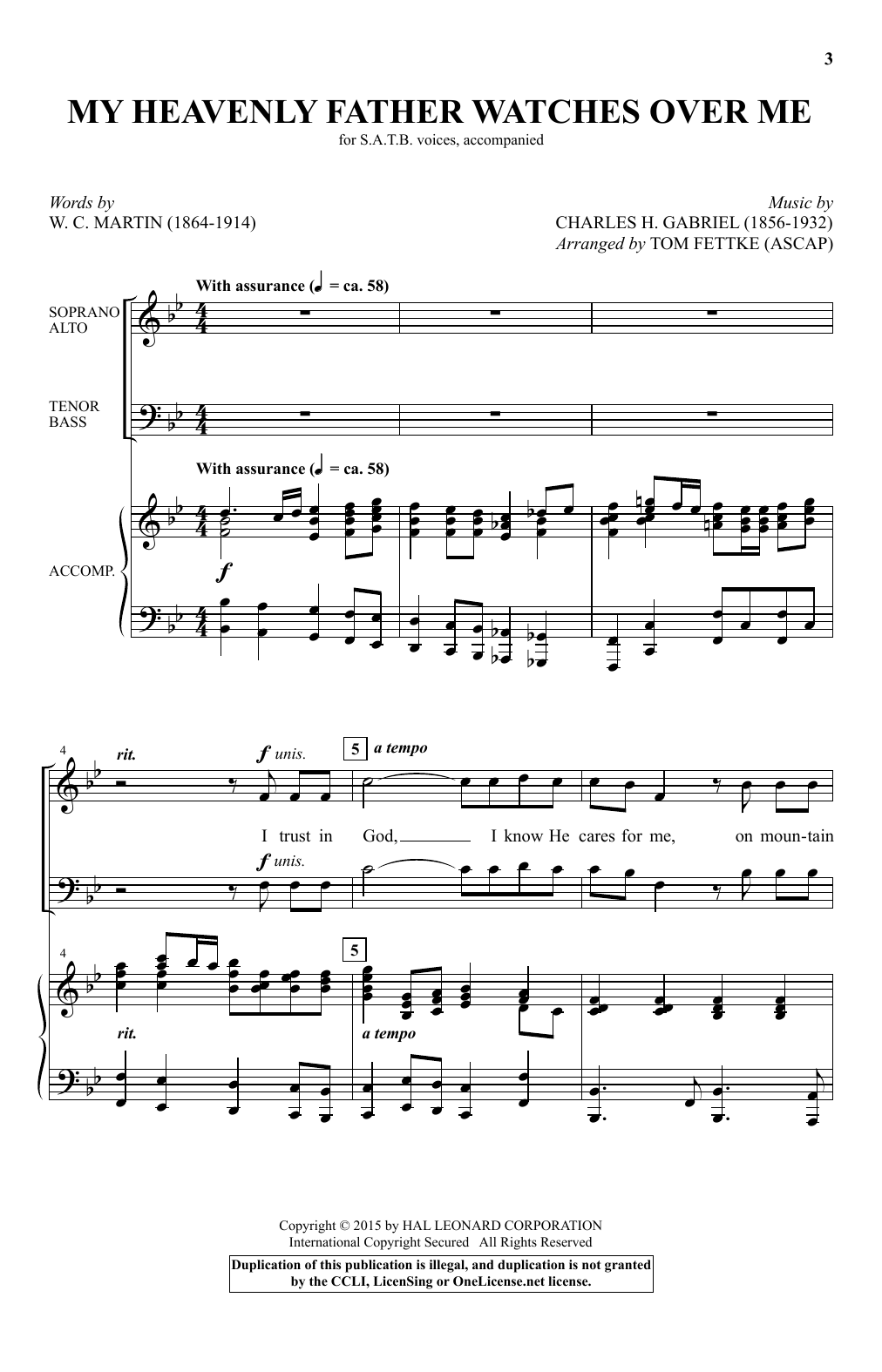 Download Charles H. Gabriel My Heavenly Father Watches Over Me (arr Sheet Music