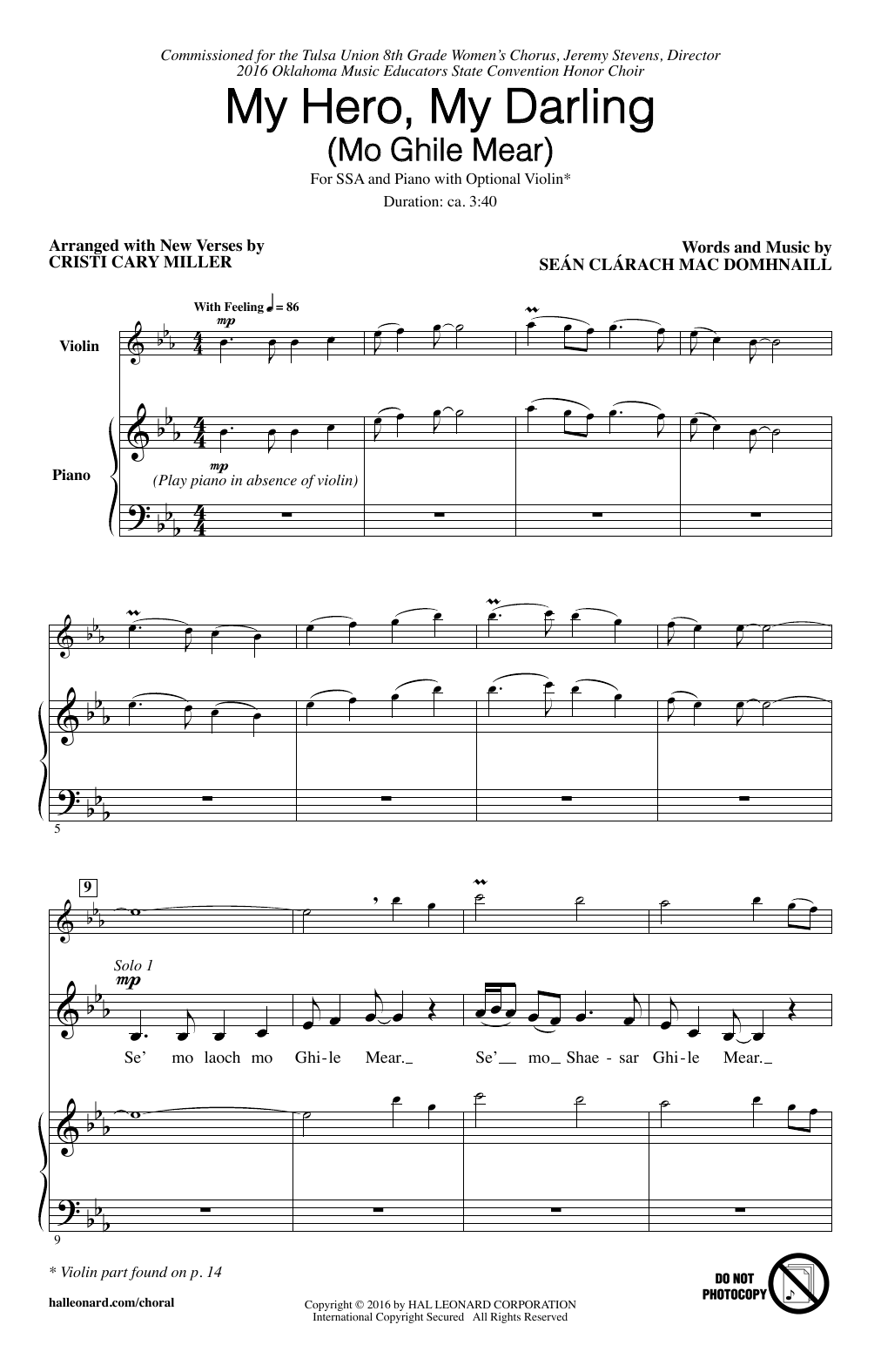 Download Cristi Cary Miller My Hero, My Darling (Mo Ghile Mear) Sheet Music
