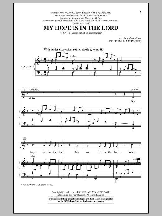 Download Joseph M. Martin My Hope Is In The Lord Sheet Music