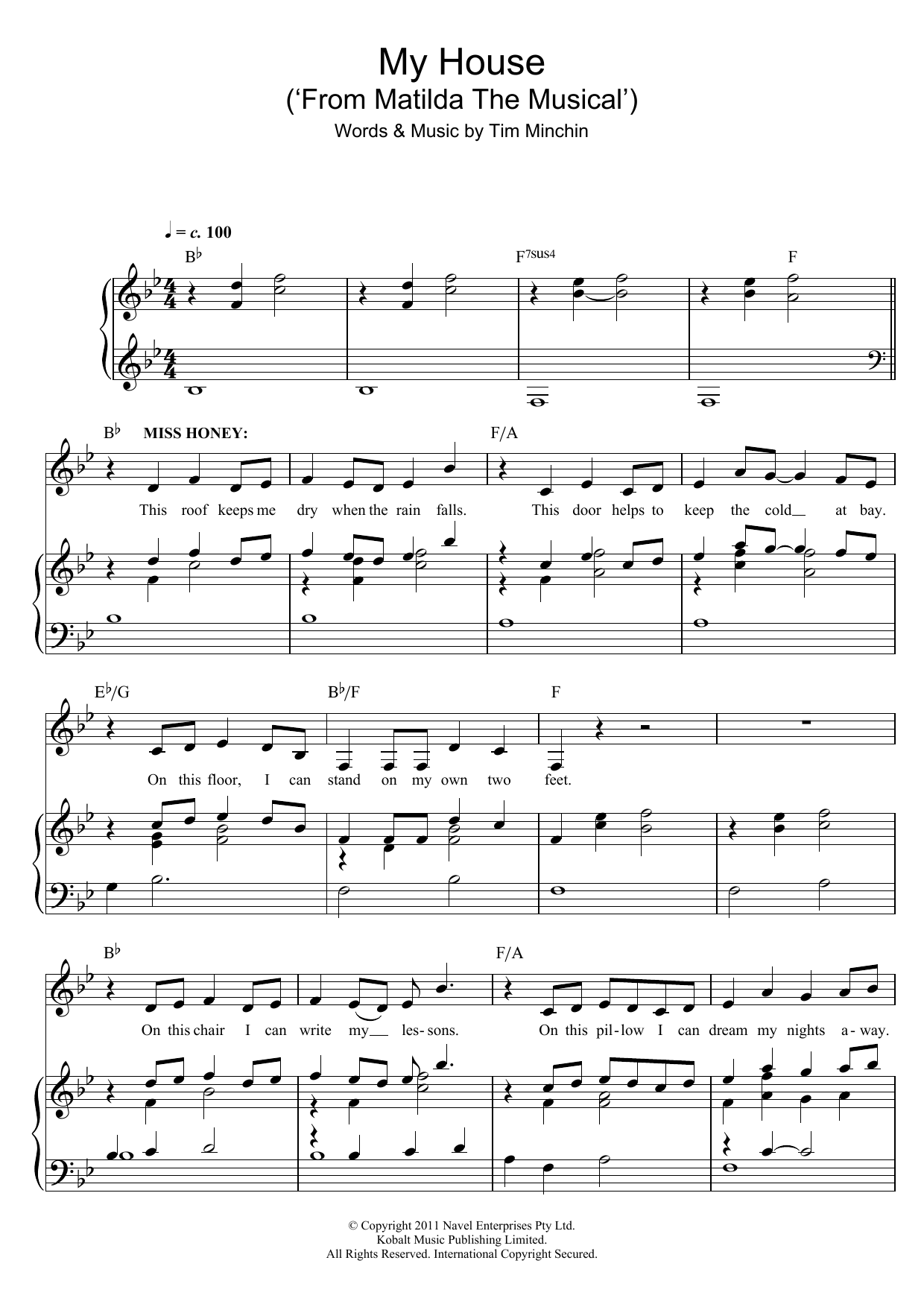 Download Tim Minchin My House (from Matilda the Musical) Sheet Music