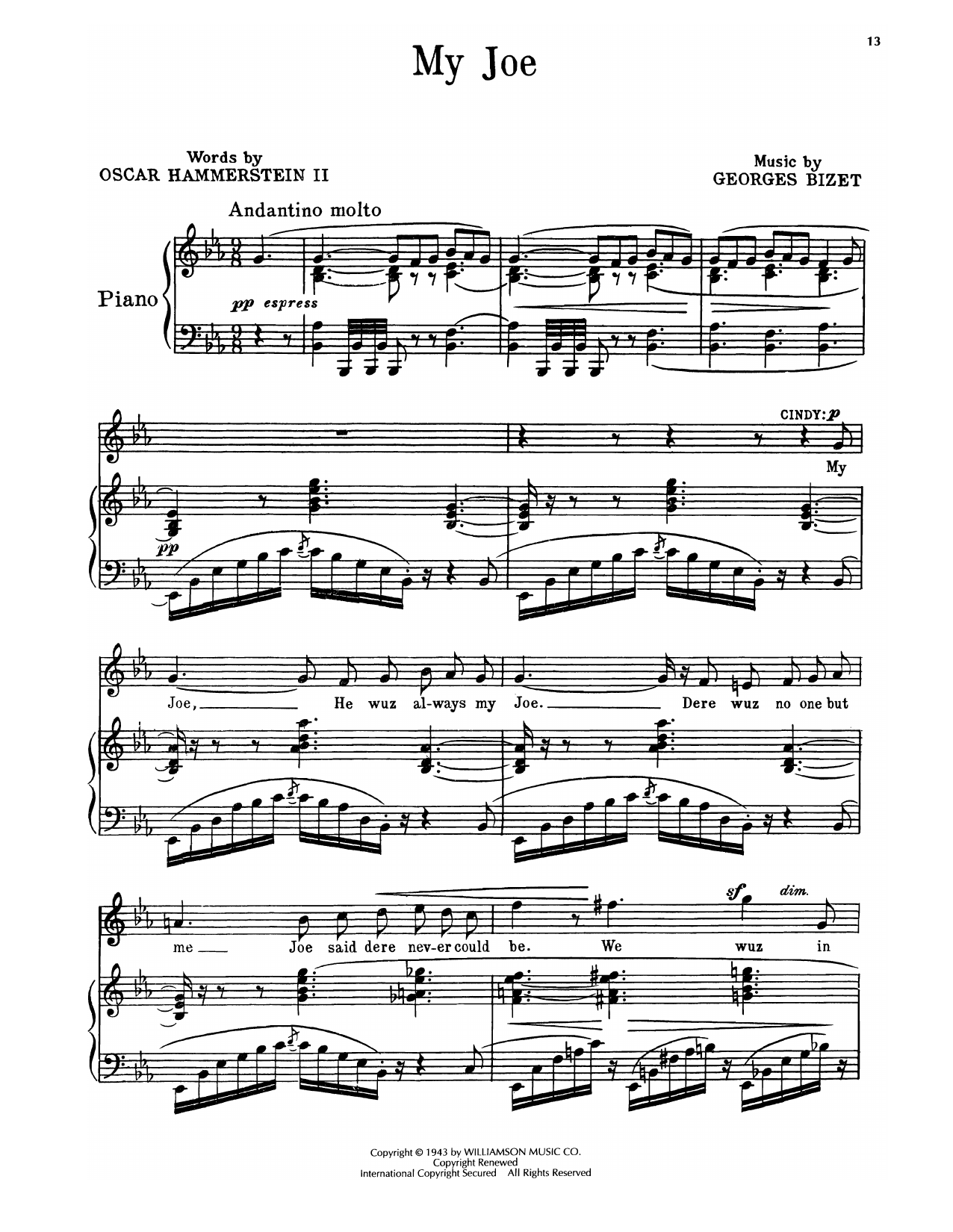 Download Oscar Hammerstein II & Georges Bizet My Joe (from Carmen Jones) Sheet Music