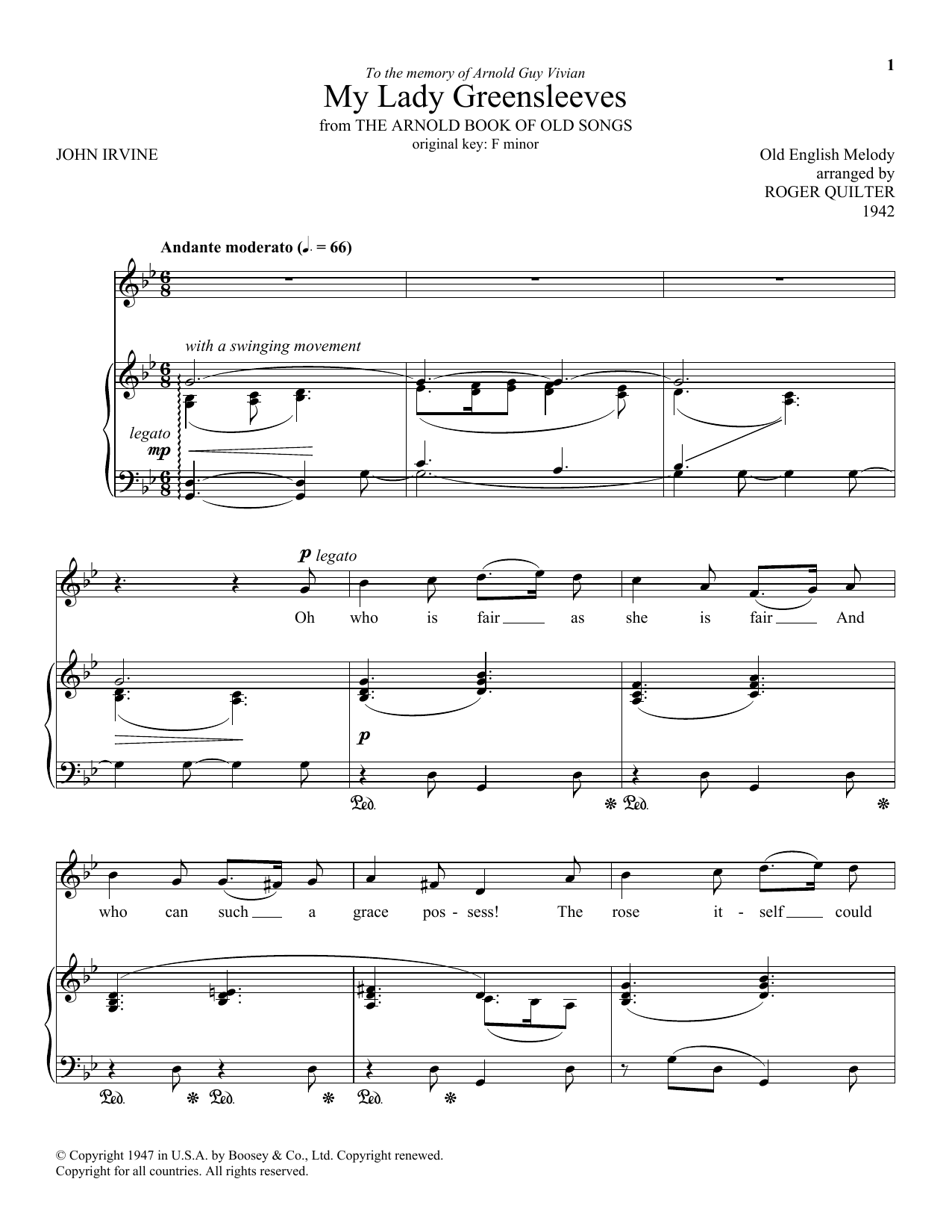 Download Roger Quilter My Lady Greensleeves Sheet Music