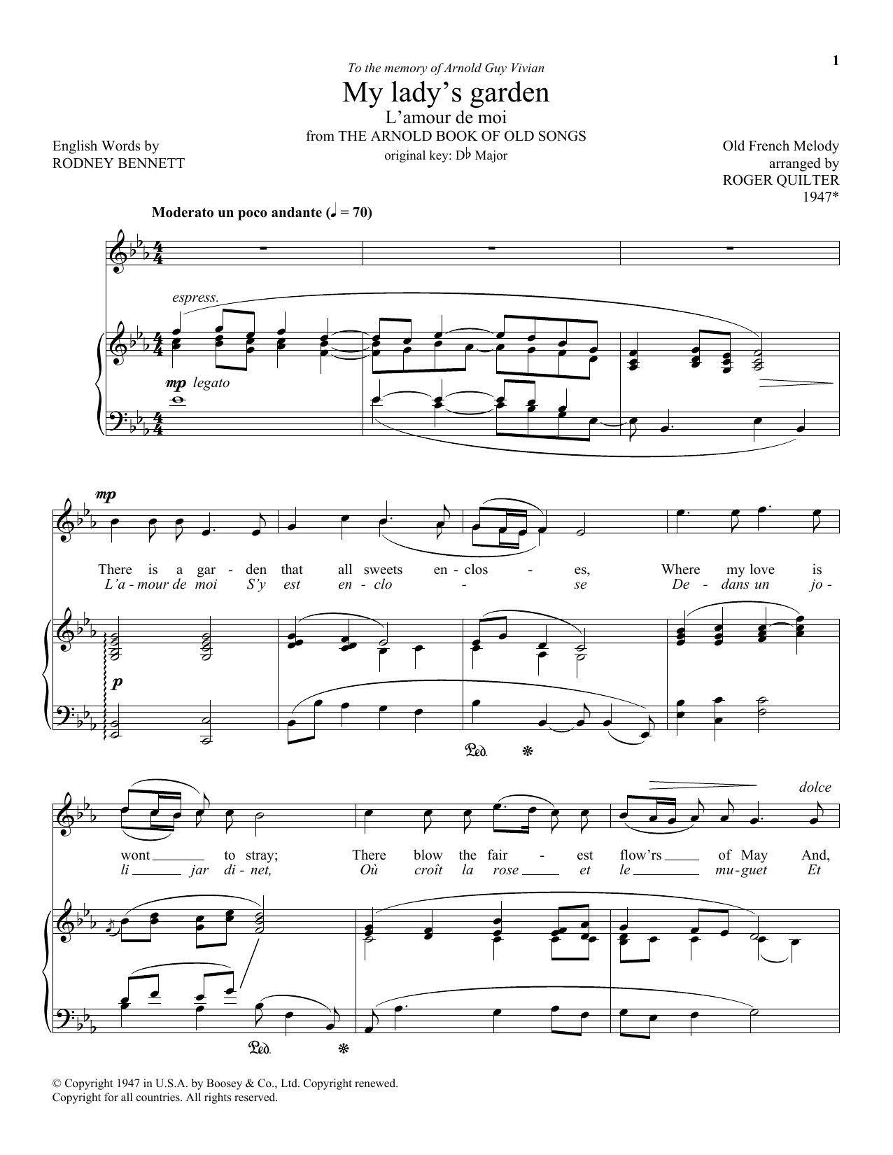 Download Roger Quilter My Lady's Garden (L'amour De Moi) Sheet Music