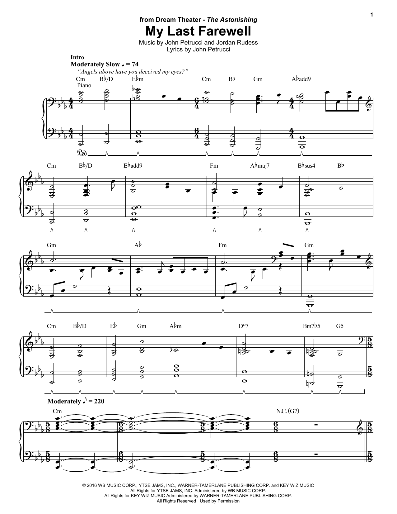 Download Dream Theater My Last Farewell Sheet Music