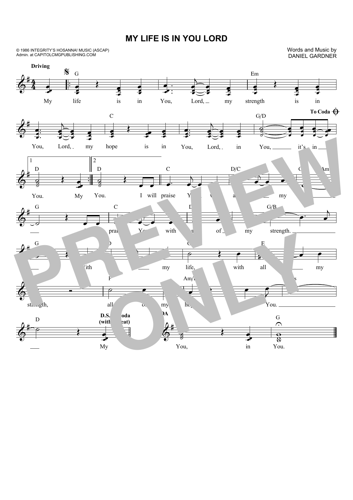 Download Daniel Gardner My Life Is In You Lord Sheet Music