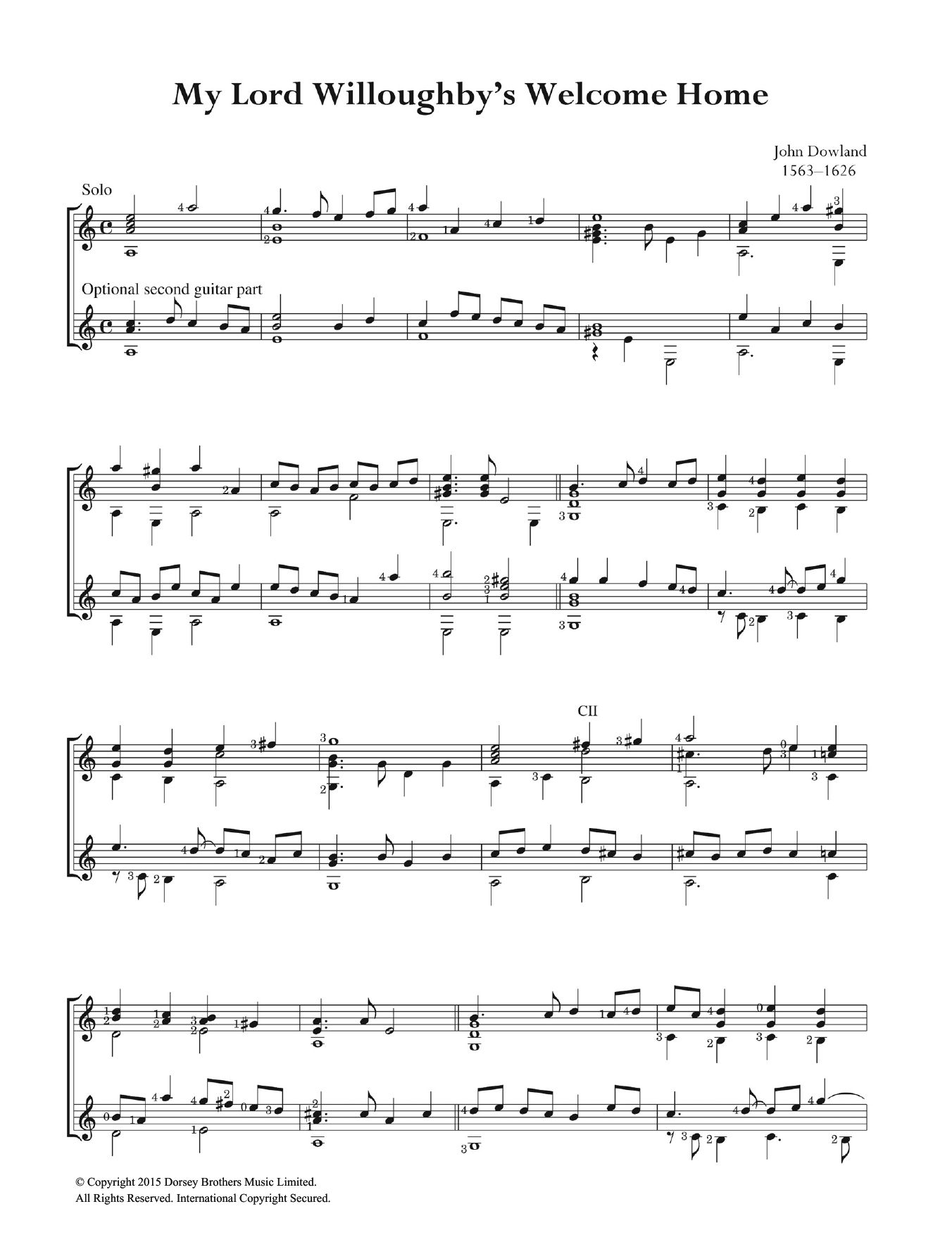 Download John Dowland My Lord Willoughby's Welcome Home Sheet Music