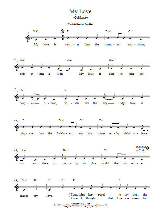 Tony Hatch My Love (Quickstep) sheet music notes printable PDF score