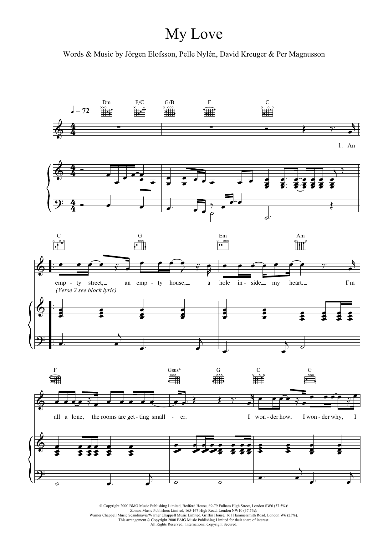 Westlife My Love sheet music notes printable PDF score