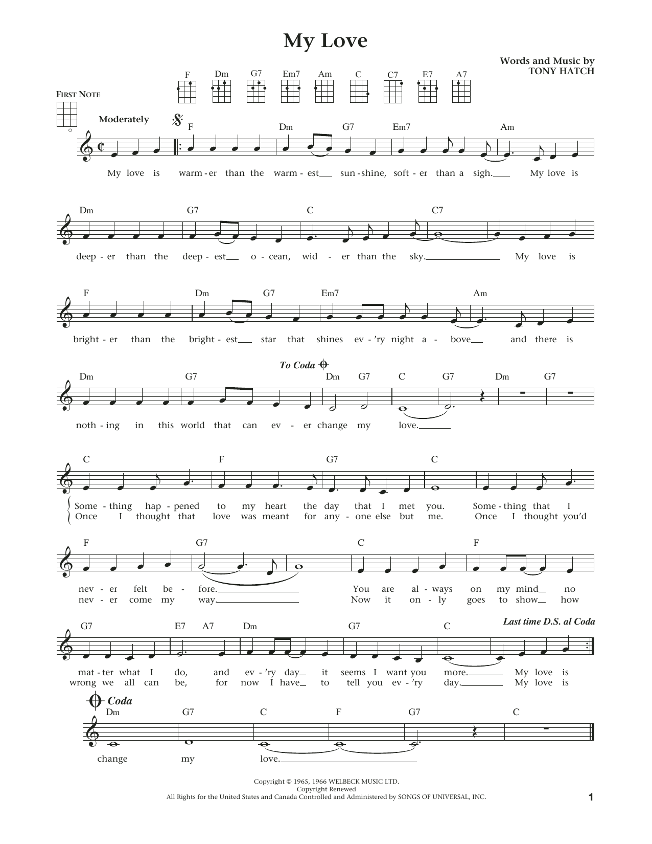 Download Tony Hatch My Love (from The Daily Ukulele) (arr. Sheet Music
