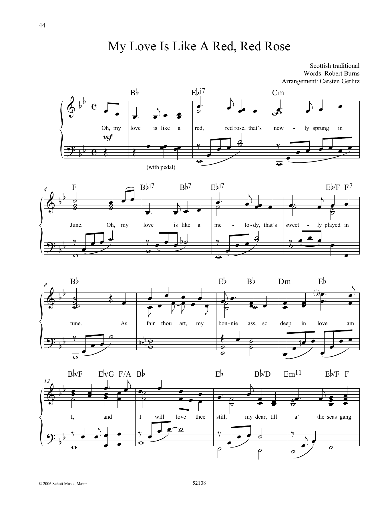 Download Robert Burns My Love Is like a Red, Red Rose Sheet Music