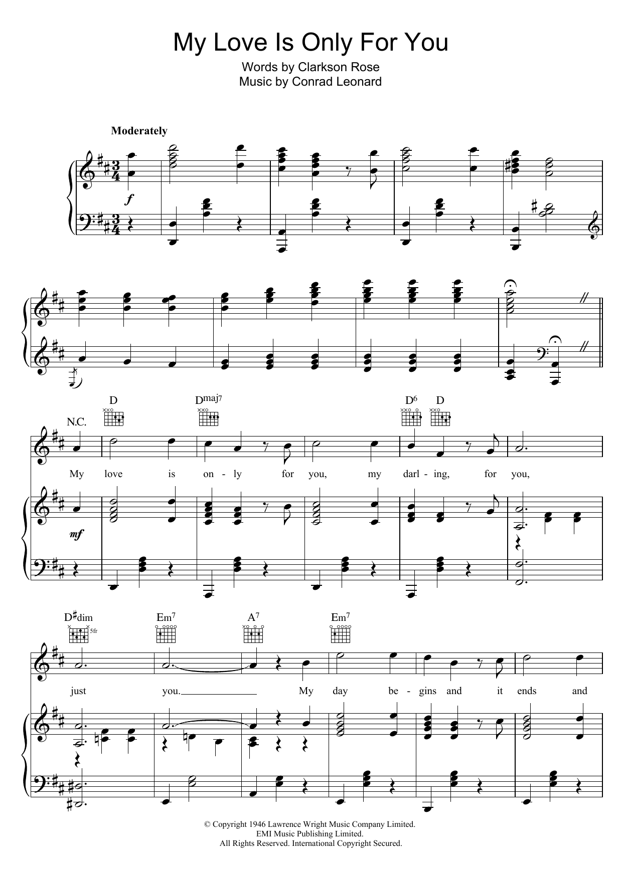 Download Clarkson Rose My Love Is Only For You Sheet Music