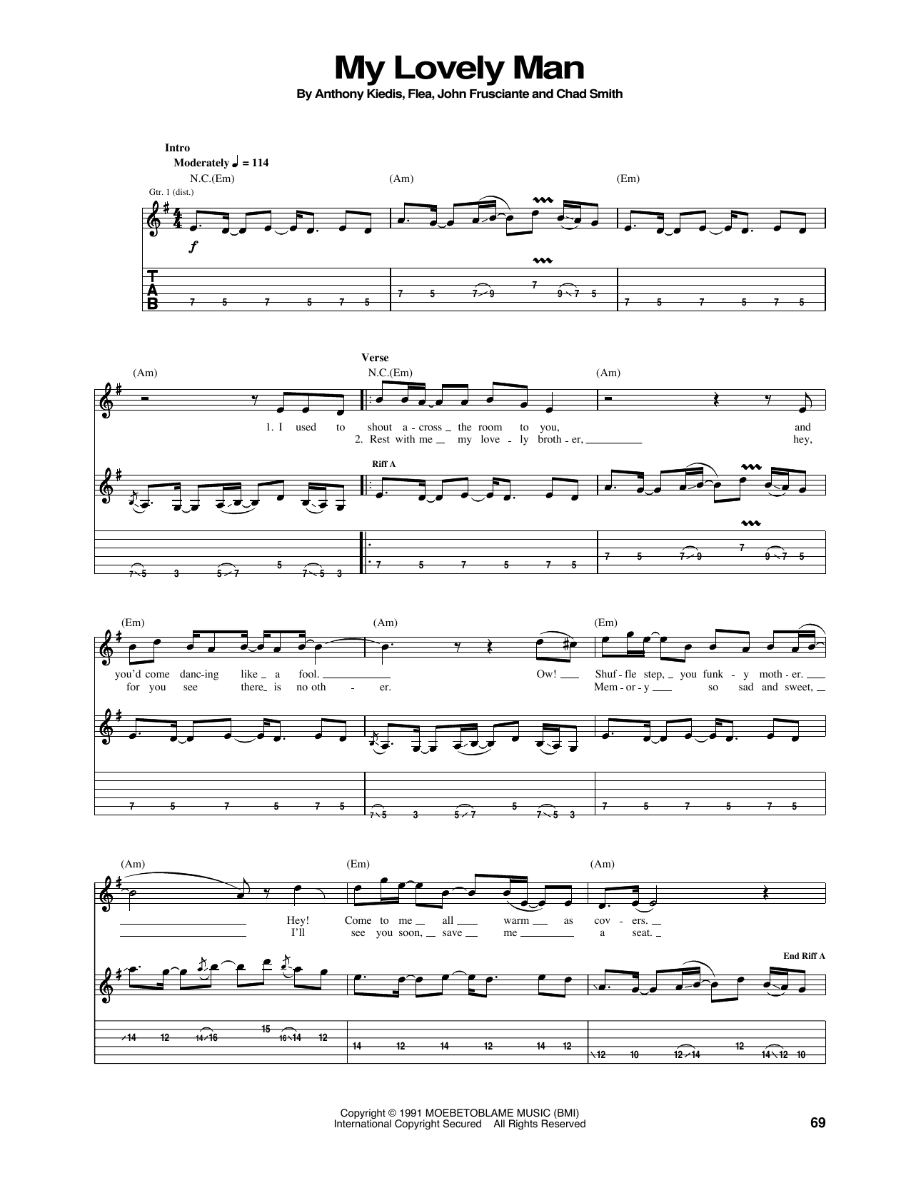 Download Red Hot Chili Peppers My Lovely Man Sheet Music