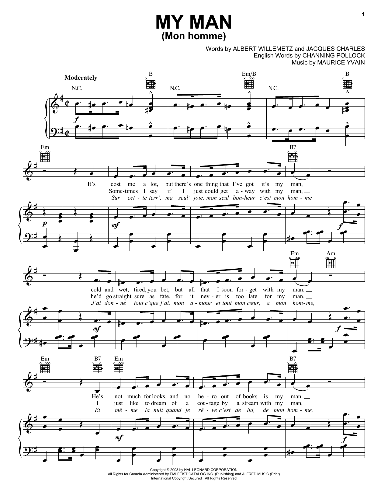 Albert Willemetz My Man (Mon Homme) sheet music notes printable PDF score