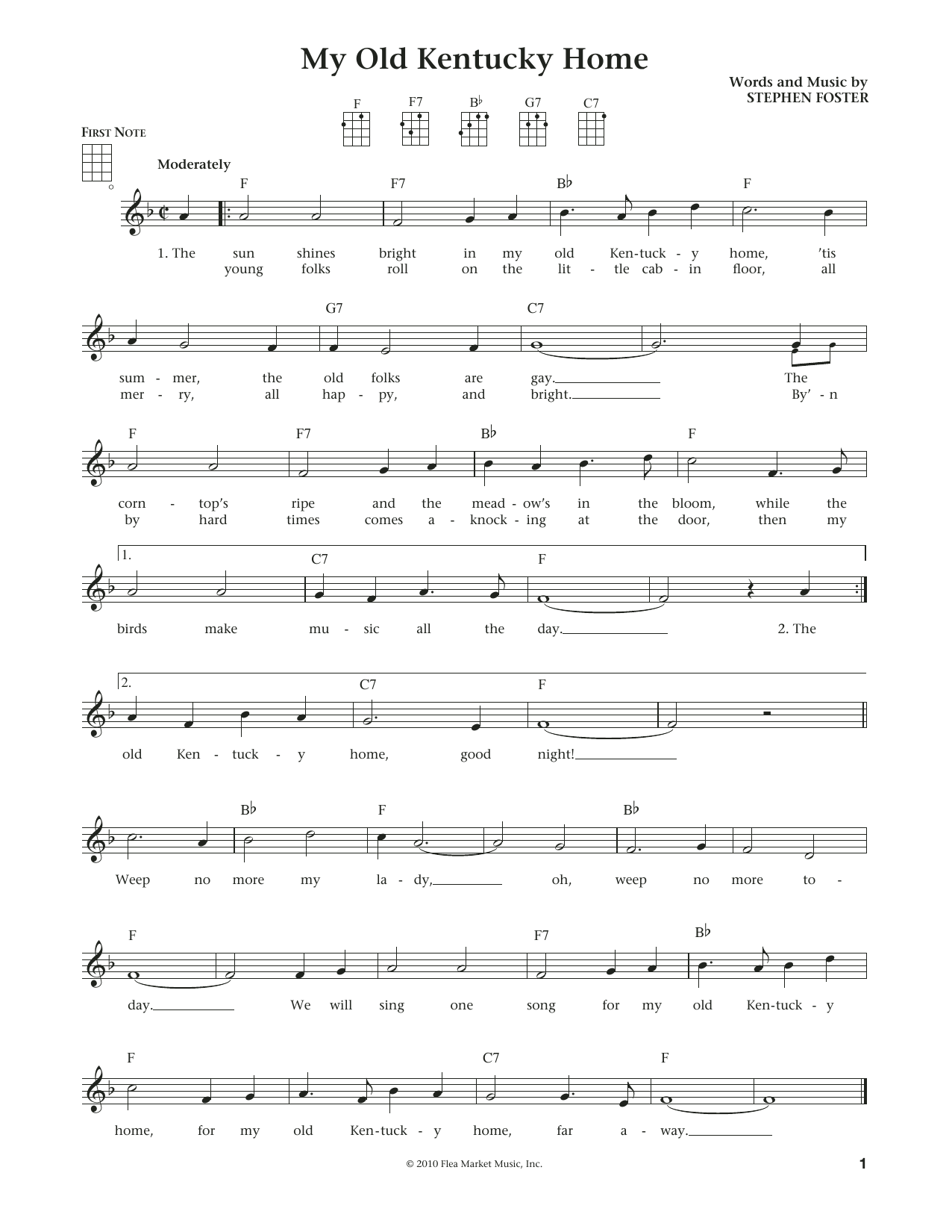 Download Stephen C. Foster My Old Kentucky Home (from The Daily Uk Sheet Music