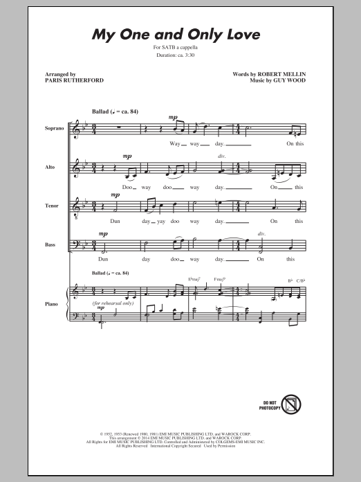 Download Paris Rutherford My One And Only Love Sheet Music