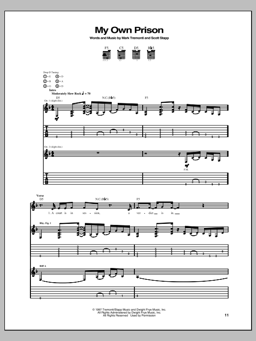 Download Creed My Own Prison Sheet Music