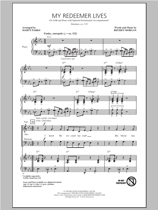 Download Marty Parks My Redeemer Lives Sheet Music