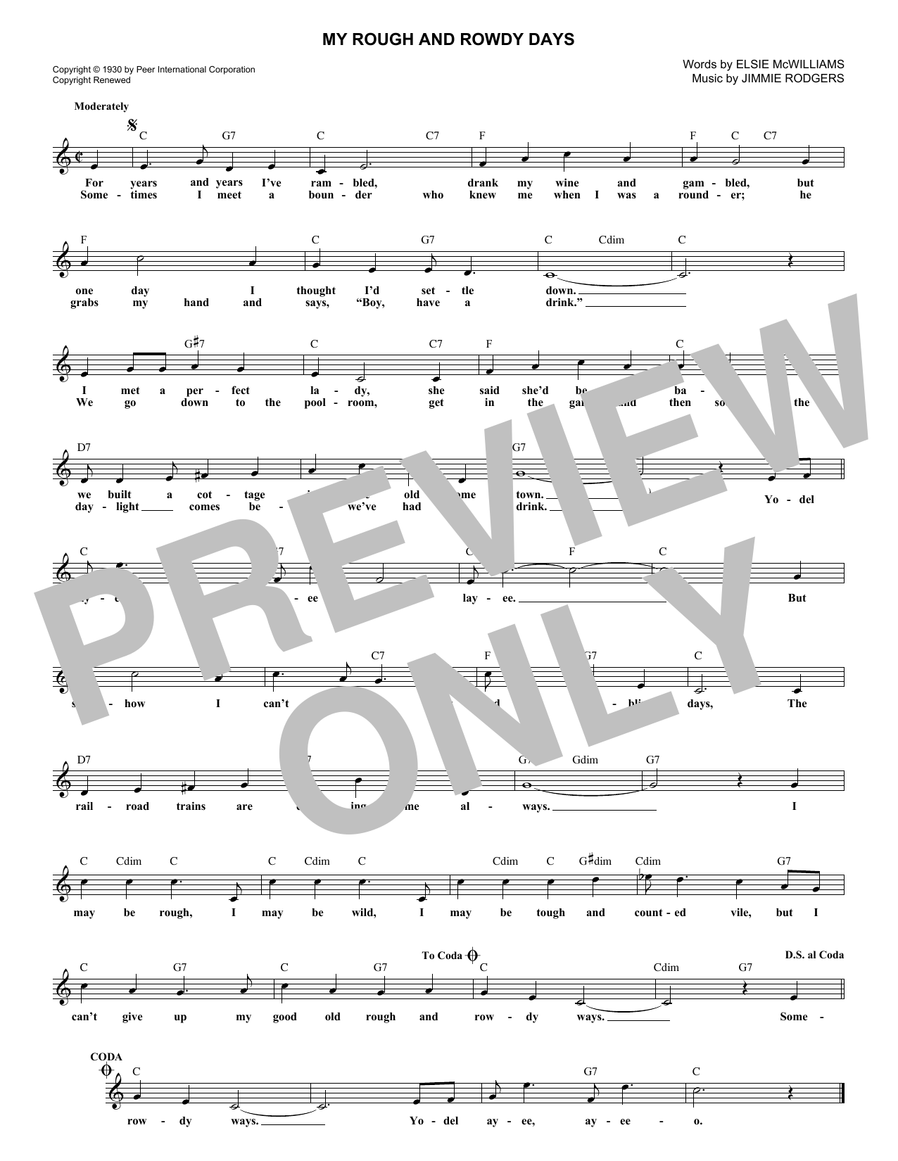 Download Jimmie Rodgers My Rough And Rowdy Ways Sheet Music