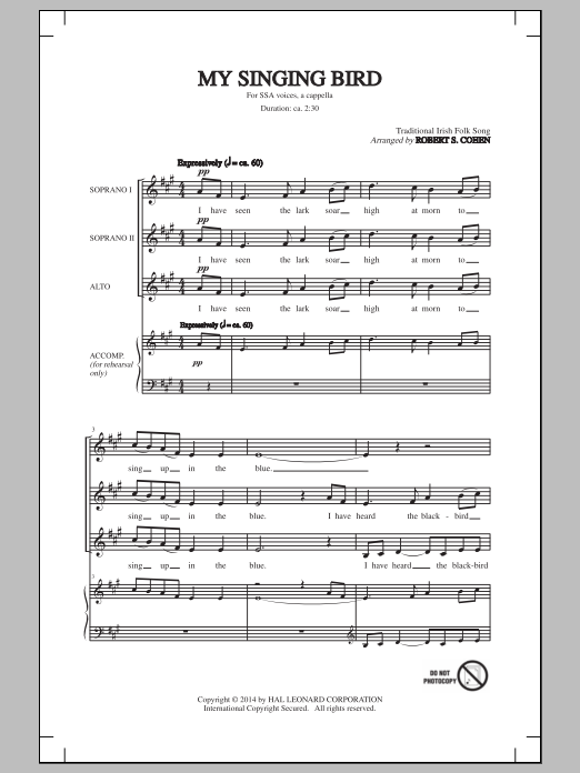 Download Robert S. Cohen My Singing Bird Sheet Music