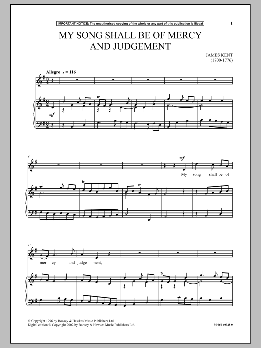 Download James Kent My Song Shall Be Of Mercy And Judgement Sheet Music
