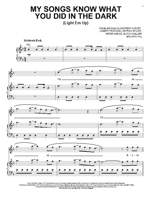 Download Fall Out Boy My Songs Know What You Did In The Dark Sheet Music