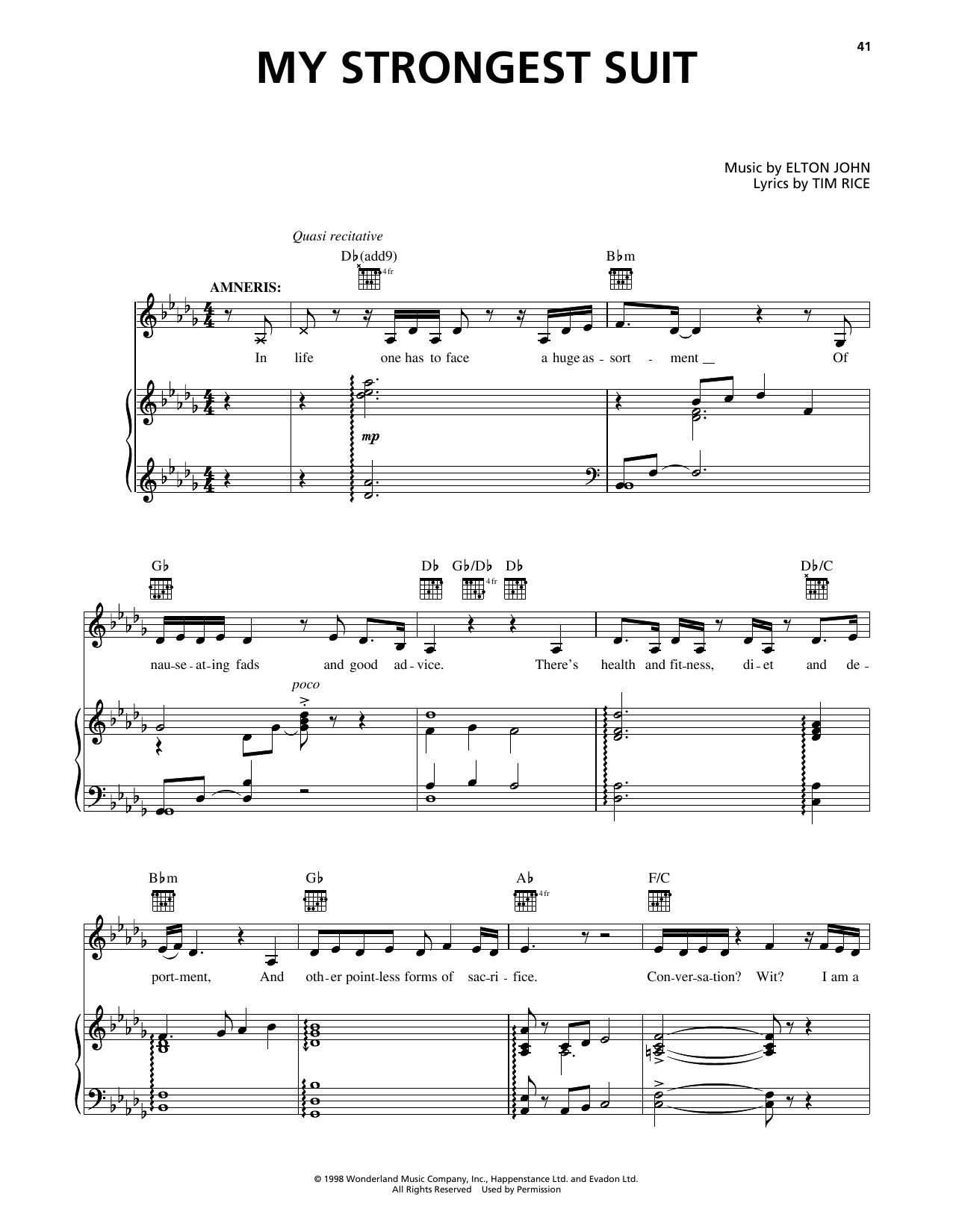 Download Elton John My Strongest Suit (from Aida) Sheet Music