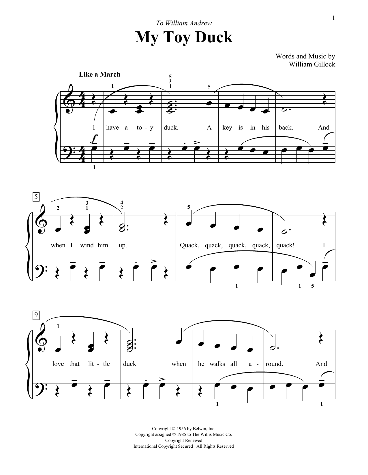 Download William Gillock My Toy Duck Sheet Music