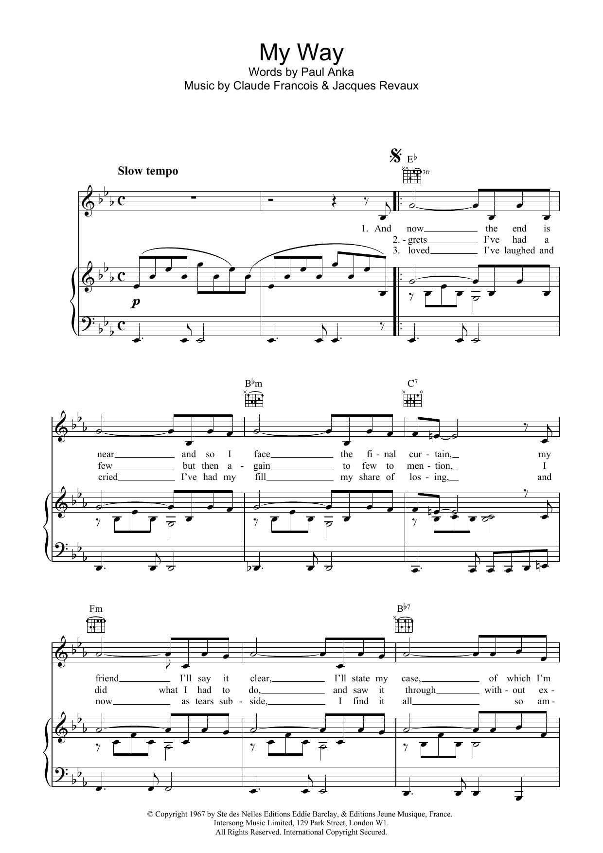Frank Sinatra My Way sheet music notes printable PDF score