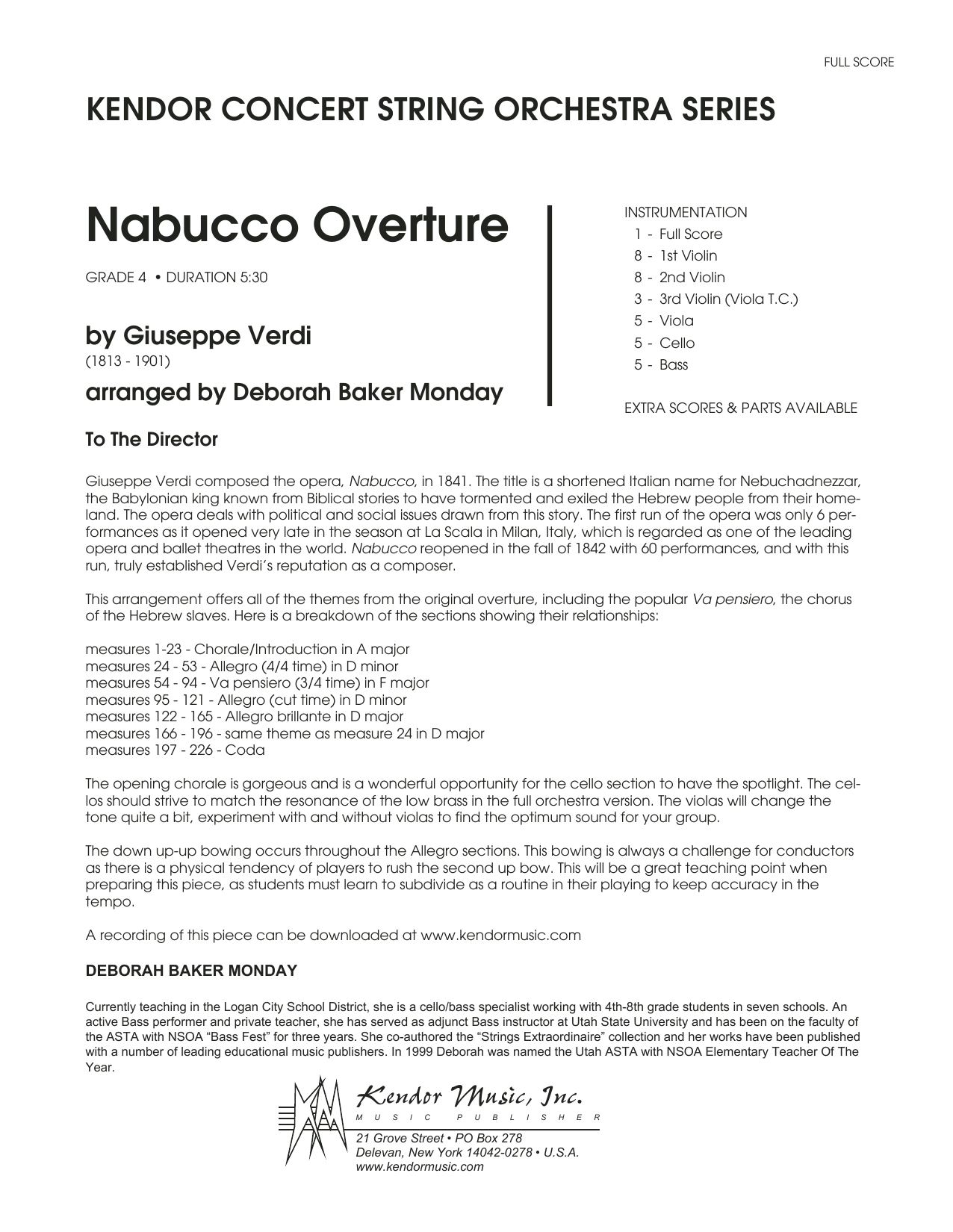 Download Deborah Baker Monday Nabucco Overture - Full Score Sheet Music