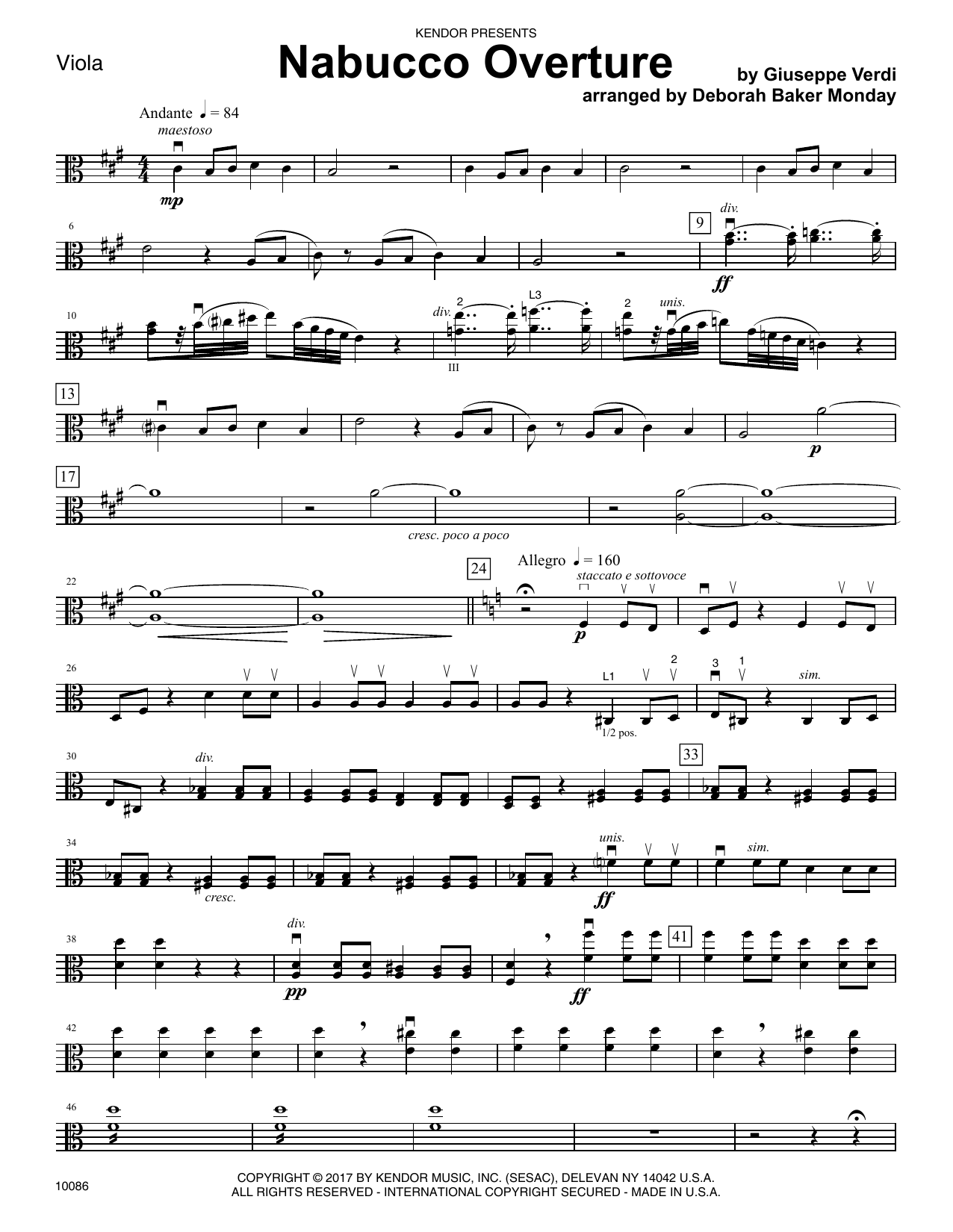 Download Deborah Baker Monday Nabucco Overture - Viola Sheet Music