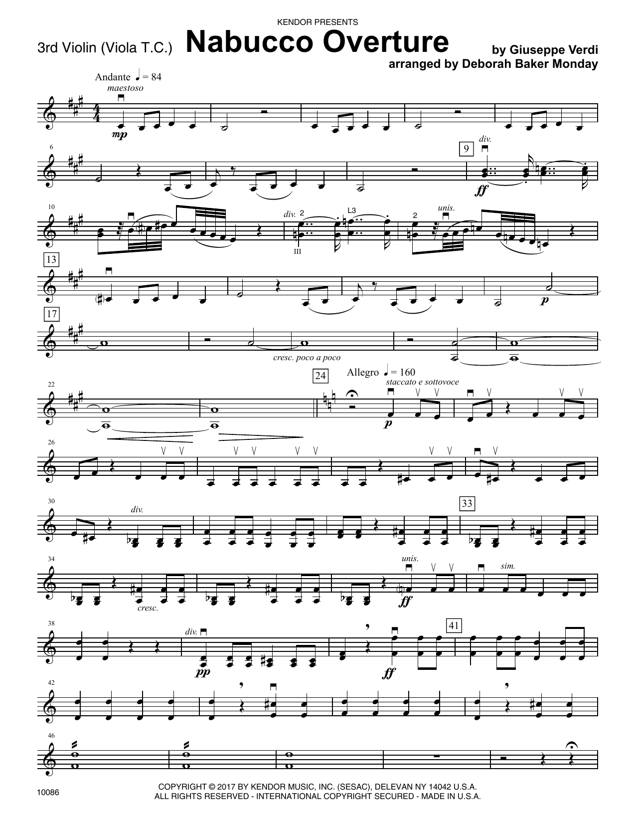 Download Deborah Baker Monday Nabucco Overture - Violin 3 (Viola T.C. Sheet Music
