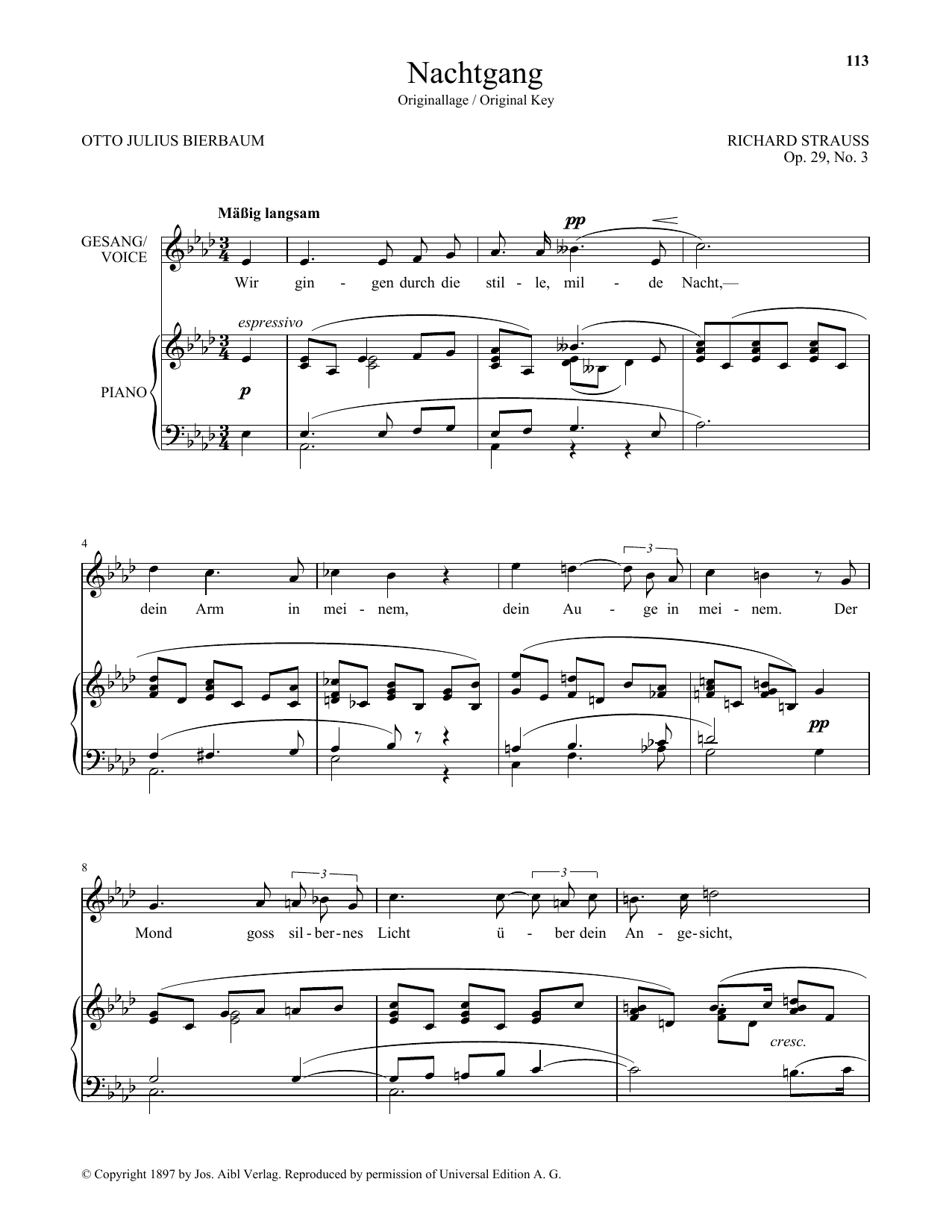 Download Richard Strauss Nachtgang (High Voice) Sheet Music