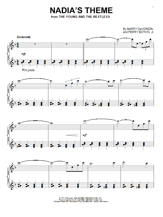 Download Barry DeVorzon & Perry Botkin Jr. Nadia's Theme Sheet Music
