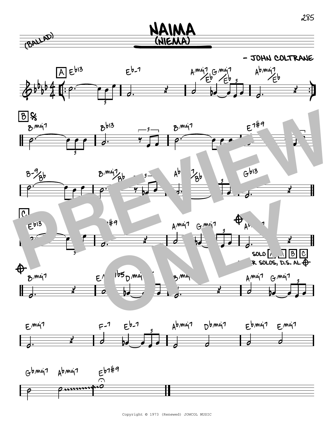 Download John Coltrane Naima (Niema) [Reharmonized version] (a Sheet Music