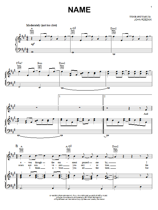 Goo Goo Dolls Name sheet music notes printable PDF score