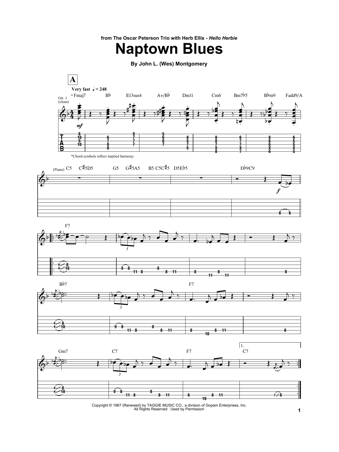 Herb Ellis Naptown Blues sheet music notes printable PDF score