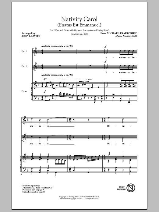 Download John Leavitt Nativity Carol (Enatus Est Emmanuel) Sheet Music