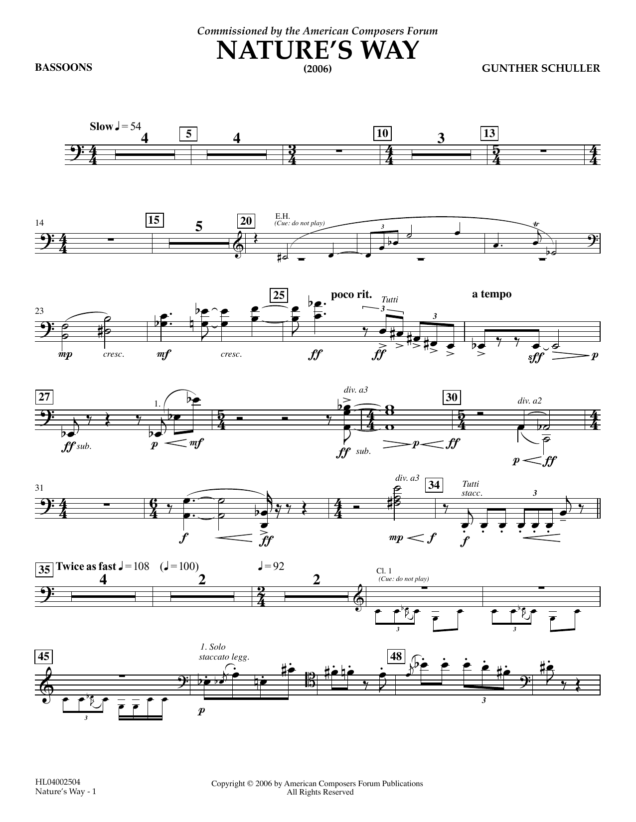 Download Gunther Schuller Nature's Way - Bassoon Sheet Music