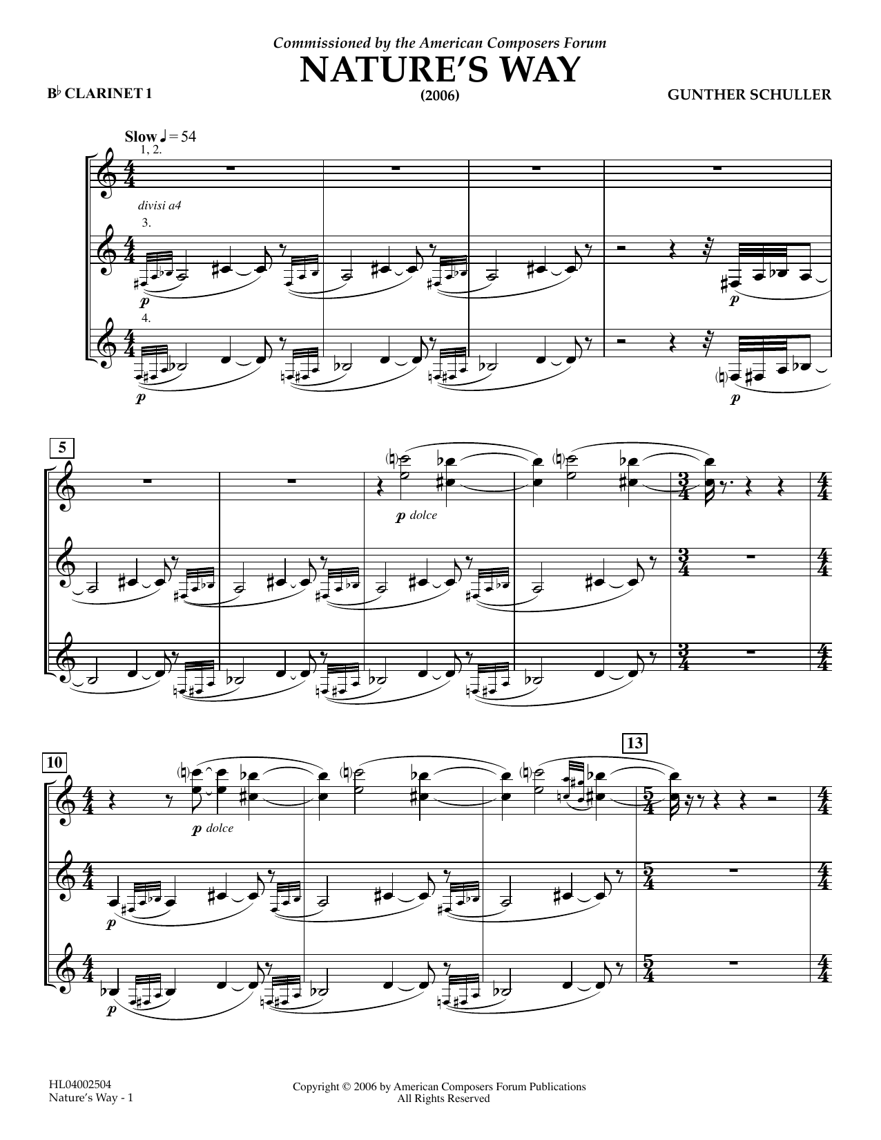 Download Gunther Schuller Nature's Way - Bb Clarinet 1 Sheet Music
