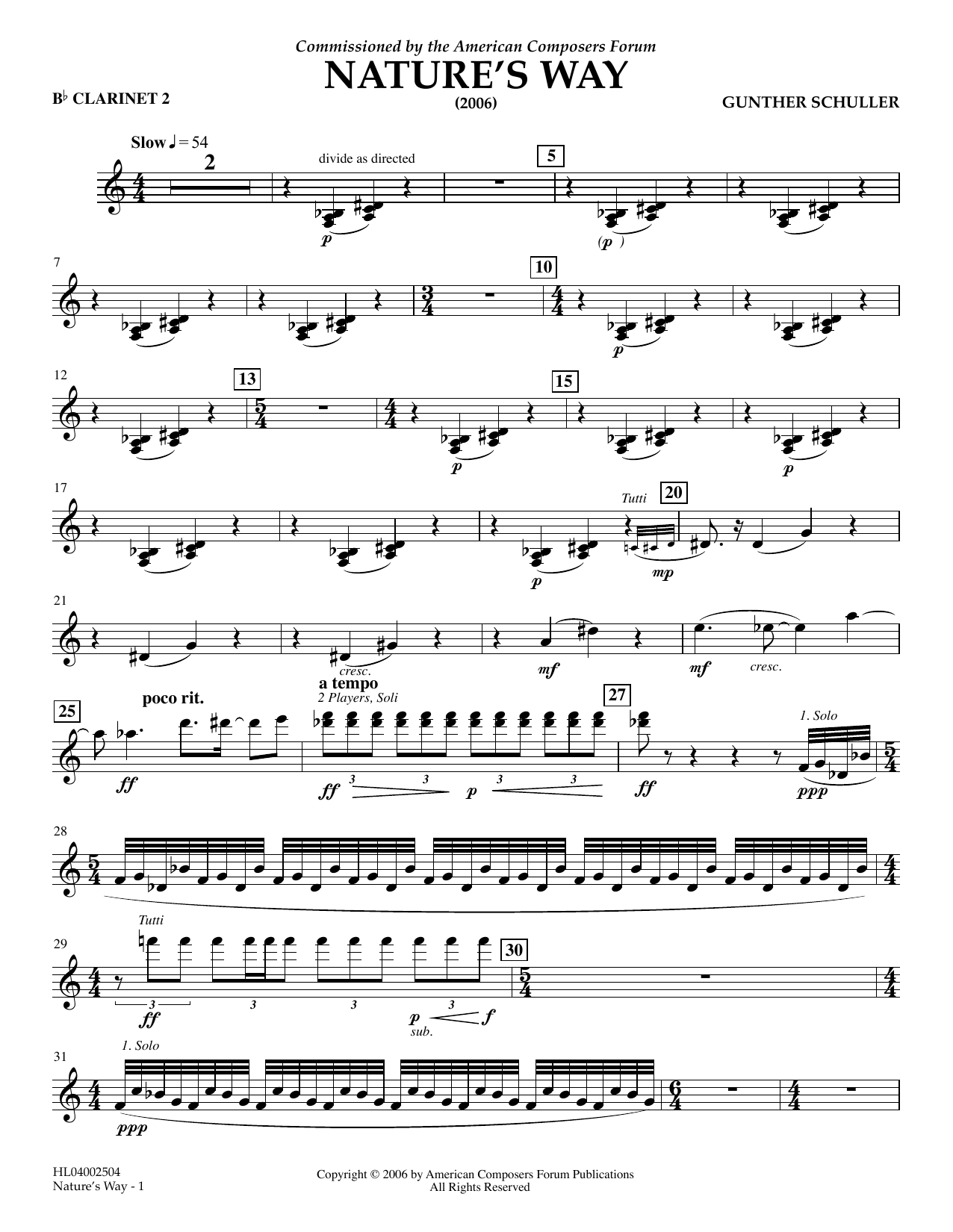 Download Gunther Schuller Nature's Way - Bb Clarinet 2 Sheet Music