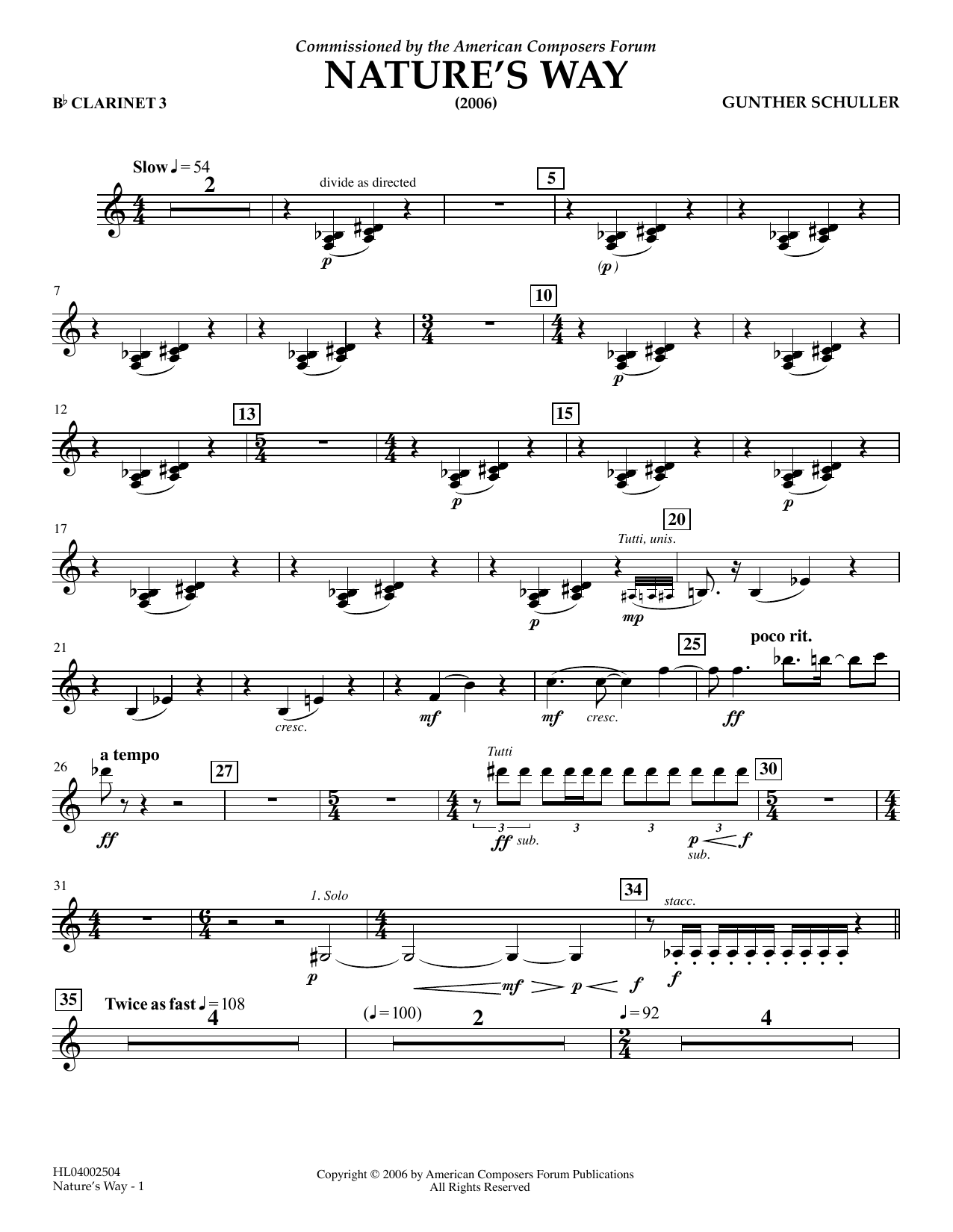 Download Gunther Schuller Nature's Way - Bb Clarinet 3 Sheet Music